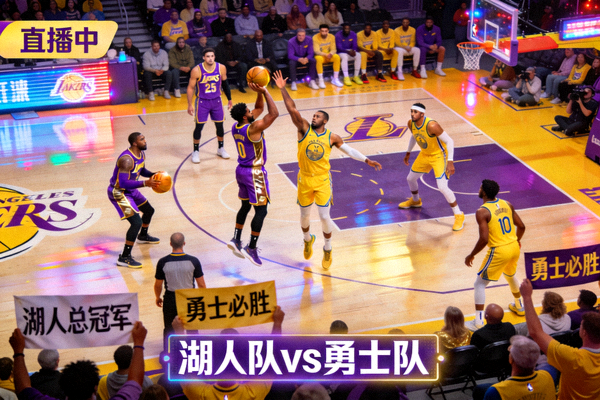 NBA湖人队与勇士队篮球直播画面